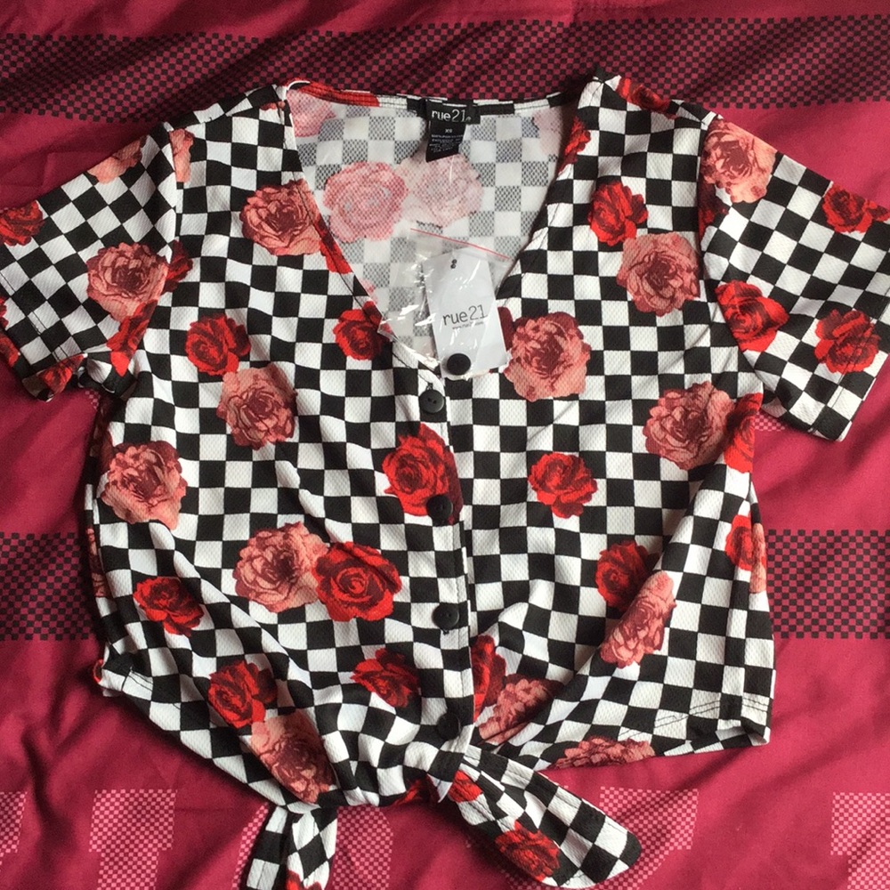 Tie front checkered top